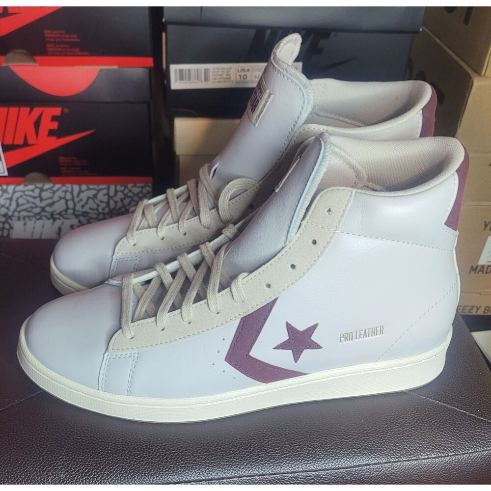 Converse Pro Leather Hi 171606C Light Gray Deep Bordeaux Men's Size 10 Sneakers